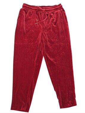 Anne Klein Red Velvet Drawstring Joggers Lounge Pants | Women's Size M